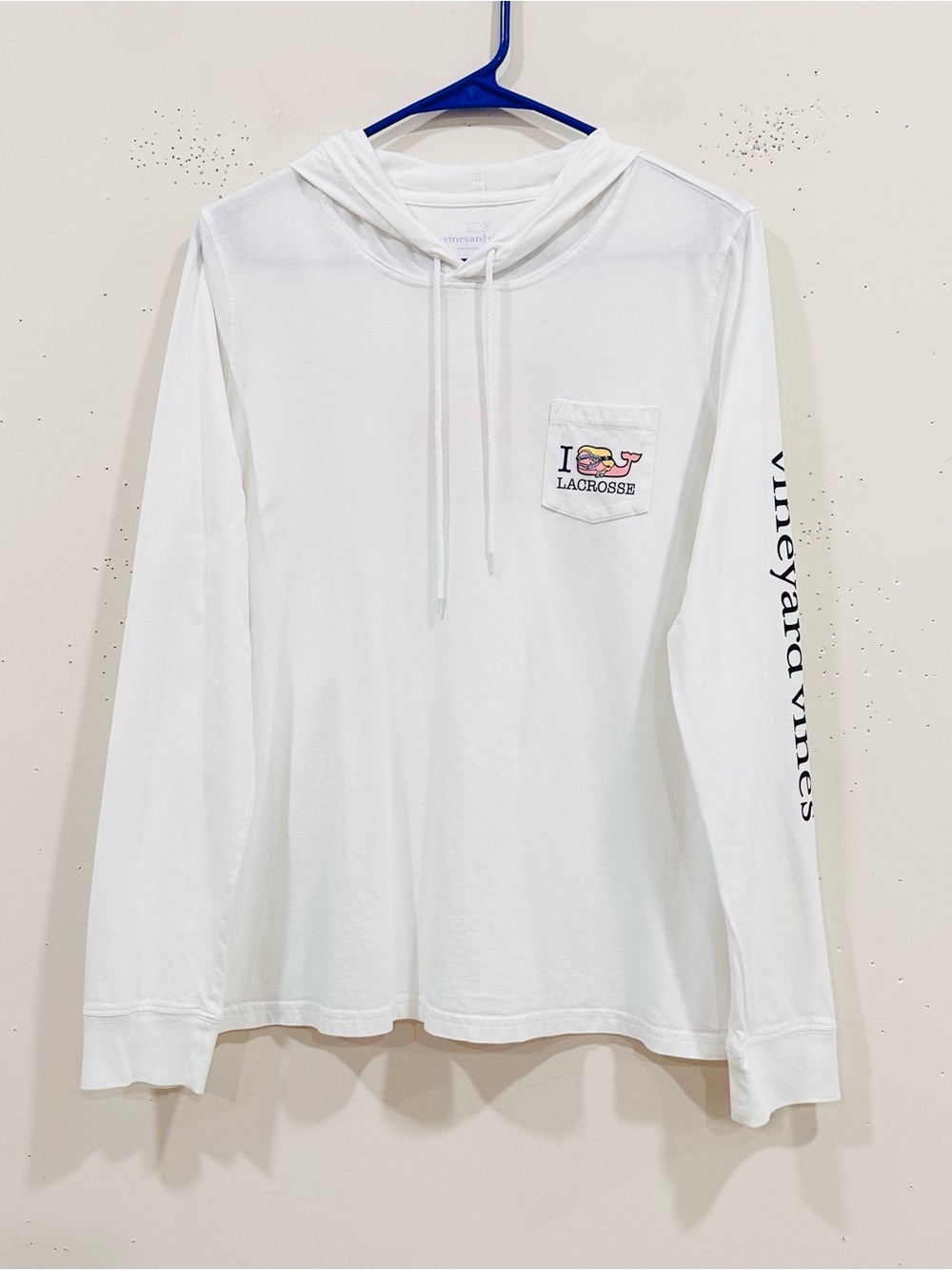 Vineyard Vines Women's L White I Whale Lacrosse Hooded Pocket T-Shirt Hoodie